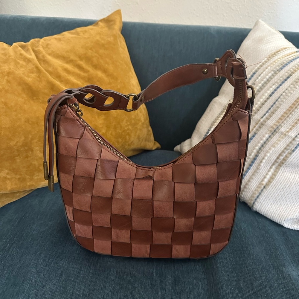 Brown Woven Leather Shoulder Bag